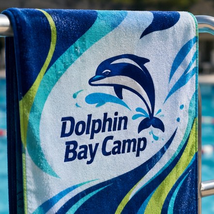 Customized beach towels for camps, swim teams and schools